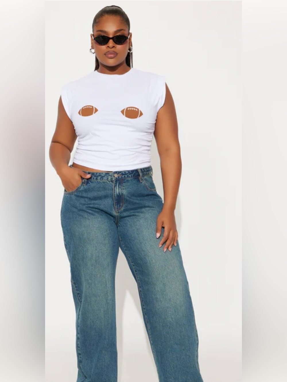 Fashion Nova Football Graphic Crop Top | Size 2X | Y2K Sporty Tee